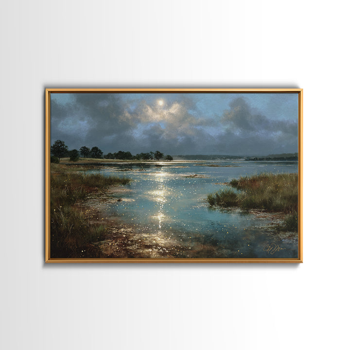 Dreamlike Moonlit Lake Canvas Print, General Fine Art, Boho Decor, Living Room Decor, Fine Art, Wall Decor, Painting, GEN-3x2-89