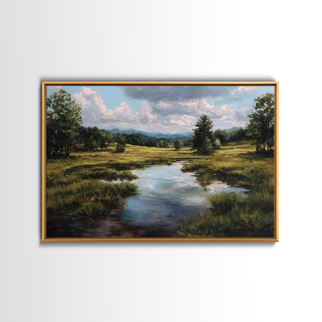 Sunlit Meadow with Loose Impressionist Brushwork Canvas Print, General Fine Art, Framed Wall Art, Living Room Decor, GEN-3x2-90