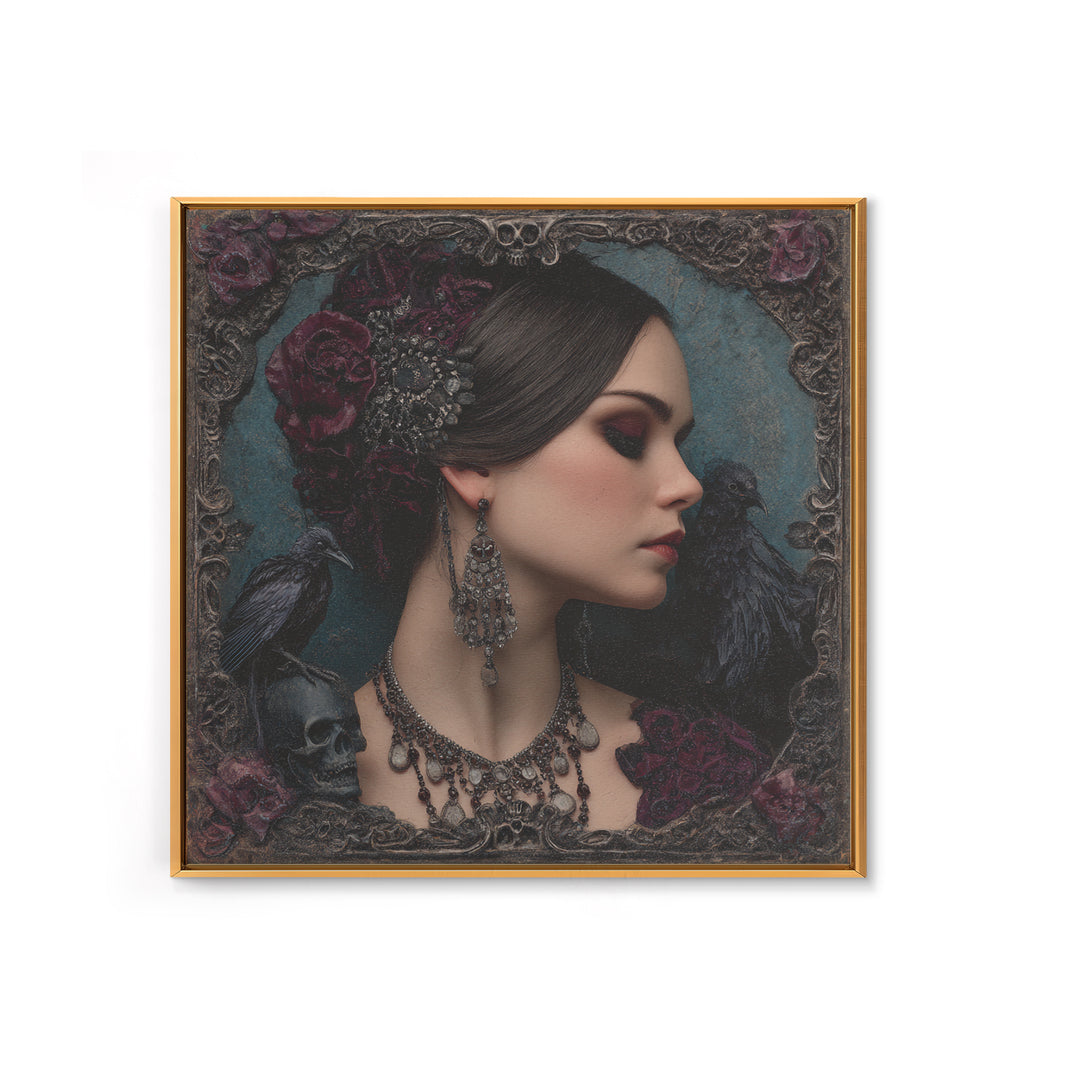 Vampire Inspired Portrait with Pale Skin and Canvas Print, Gothic Art, Halloween Art, Living Room Decor, Oil Painting, Gothic, GOT-1x1-10