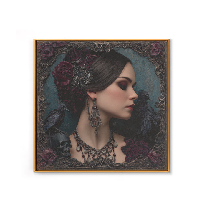 Vampire Inspired Portrait with Pale Skin and Canvas Print, Gothic Art, Halloween Art, Living Room Decor, Oil Painting, Gothic, GOT-1x1-10
