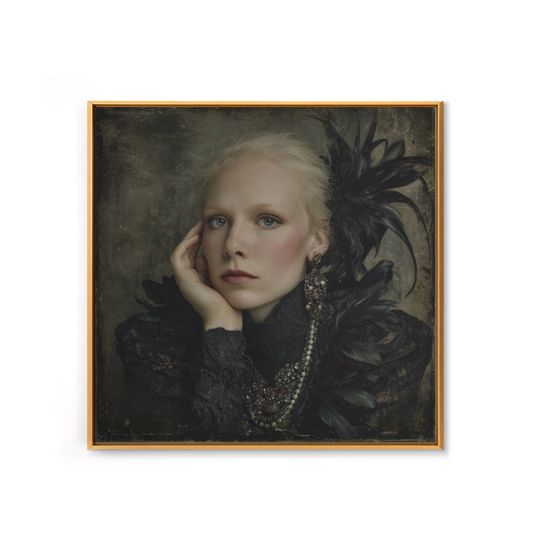 Vampire Inspired Portrait with Pale Skin and Framed Canvas Print, Gothic Art, Gothic Wall Decor, Living Room Decor, Gothic, GOT-1x1-34