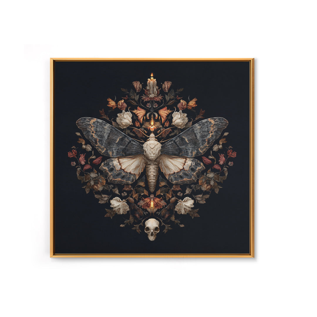 Moth and Skull Composition on Black Velvet Framed Canvas Print, Gothic Art, Gothic Wall Art, Living Room Decor, Gothic, GOT-1x1-39