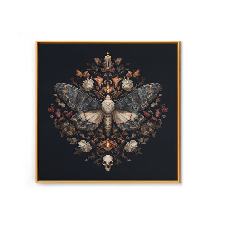 Moth and Skull Composition on Black Velvet Framed Canvas Print, Gothic Art, Gothic Wall Art, Living Room Decor, Gothic, GOT-1x1-39