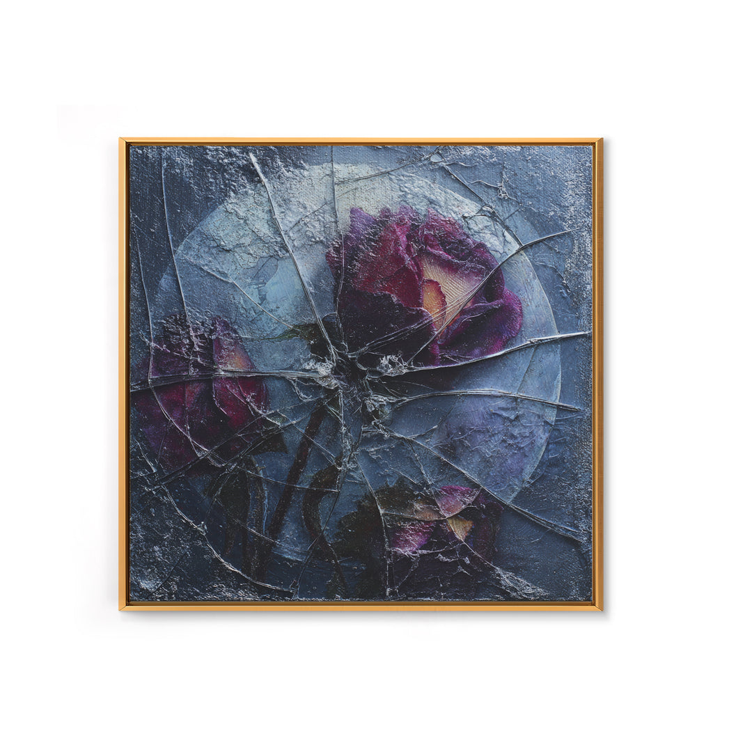 Cracked Mirror Reflecting Moon and Roses Framed Canvas Print, Gothic Art, Witchy Decor, Living Room Decor, Fine Art, Gothic, GOT-1x1-47
