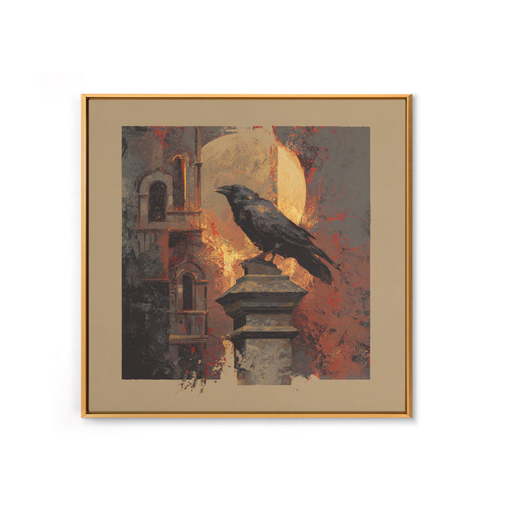 Raven on a Cathedral Gargoyle Canvas Print, Gothic Art, Neutral Decor, Living Room Decor, Fine Art, Gothic, Home Decor, GOT-1x1-49