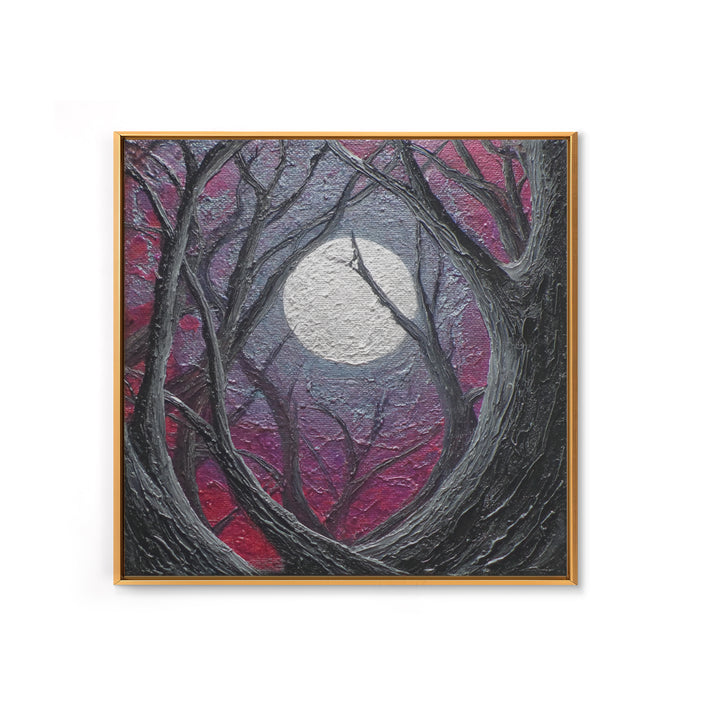Silver Moon over Twisted Black Trees Framed Canvas Print, Gothic Art, Fine Art Print, Living Room Decor, Abstract Art, Gothic, GOT-1x1-57