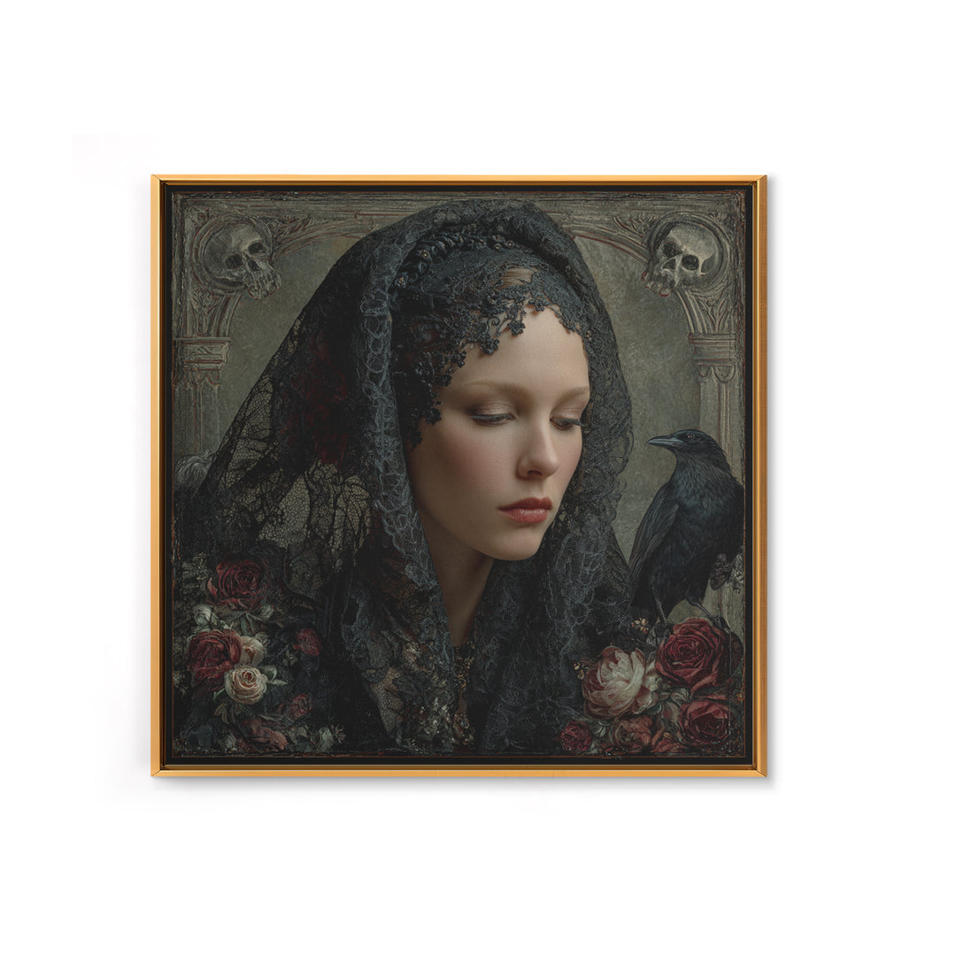 Melancholy Woman Portrait Canvas Print, Gothic Art, Dark Academia Art, Living Room Decor, Oil Painting, Gothic, Boho Decor, GOT-1x1-76