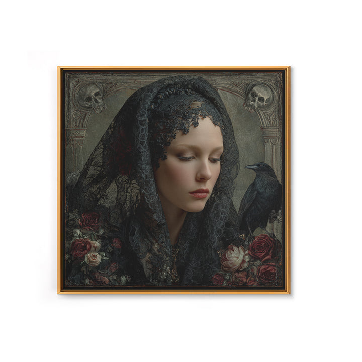Melancholy Woman Portrait Canvas Print, Gothic Art, Dark Academia Art, Living Room Decor, Oil Painting, Gothic, Boho Decor, GOT-1x1-76