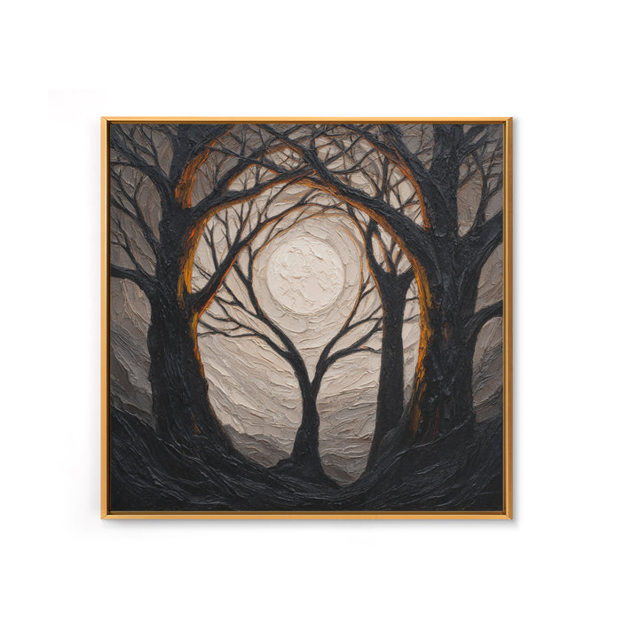 Silver Moon over Twisted Black Trees Canvas Print, Gothic Art, Black and White Art, Living Room Decor, Fine Art, Gothic, GOT-1x1-9