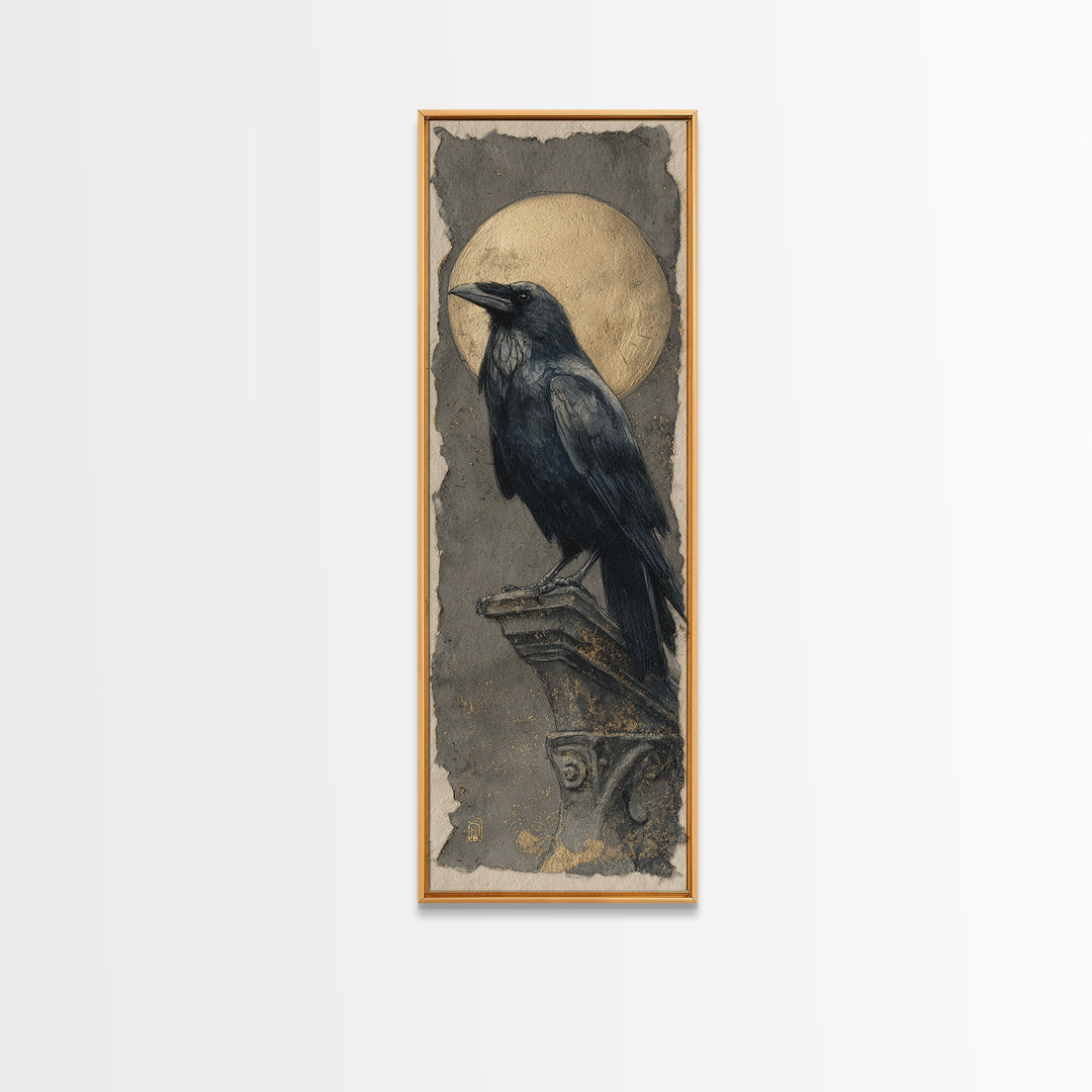 Raven Feathers Arranged Like a Halo Canvas Print, Gothic Art, Moody Wall Art, Living Room Decor, Fine Art, Gothic, Wall Decor, GOT-1x3-10
