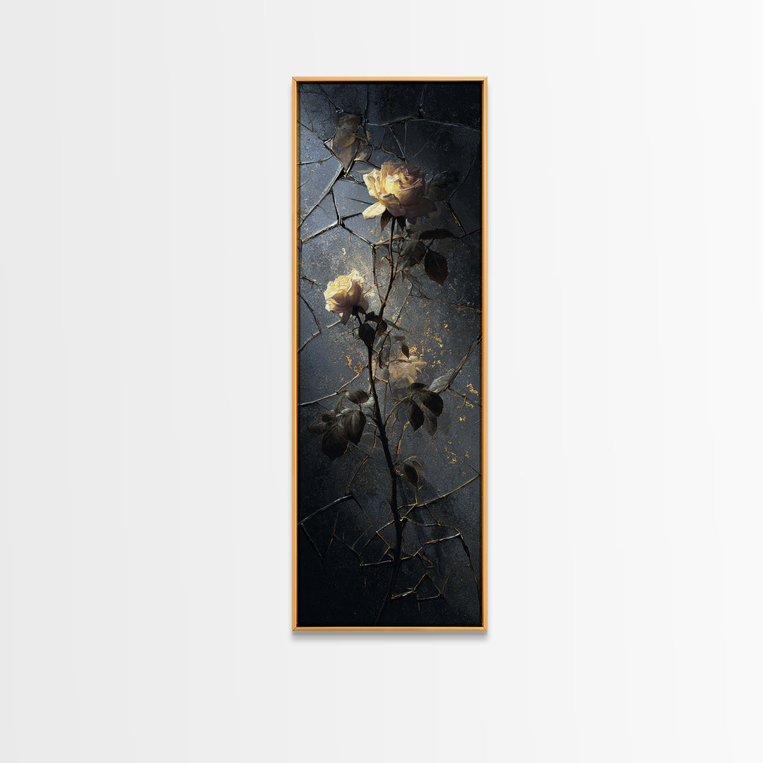 Cracked Mirror Reflecting Moon and Roses Canvas Print, Gothic Art, Canvas Tote Bag, Living Room Decor, Fine Art, Gothic, GOT-1x3-11