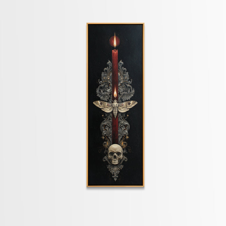 Moth and Skull Composition on Black Velvet Framed Canvas Print, Gothic Art, Living Room Decor, Fine Art, Gothic, Modern Decor, GOT-1x3-75