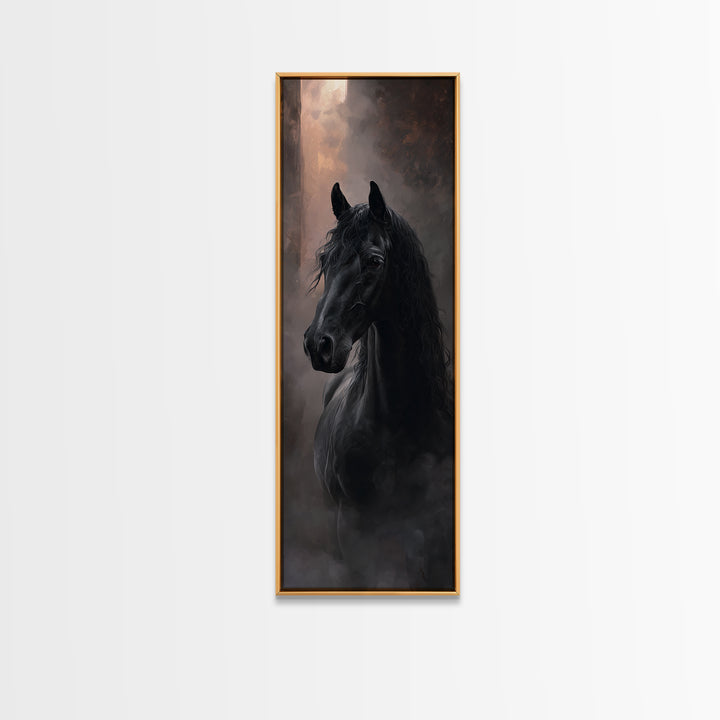 Black Horse with Flowing Mane in Fog Canvas Print, Gothic Art, Luxury Decor, Living Room Decor, Fine Art, Gothic, GOT-1x3-77