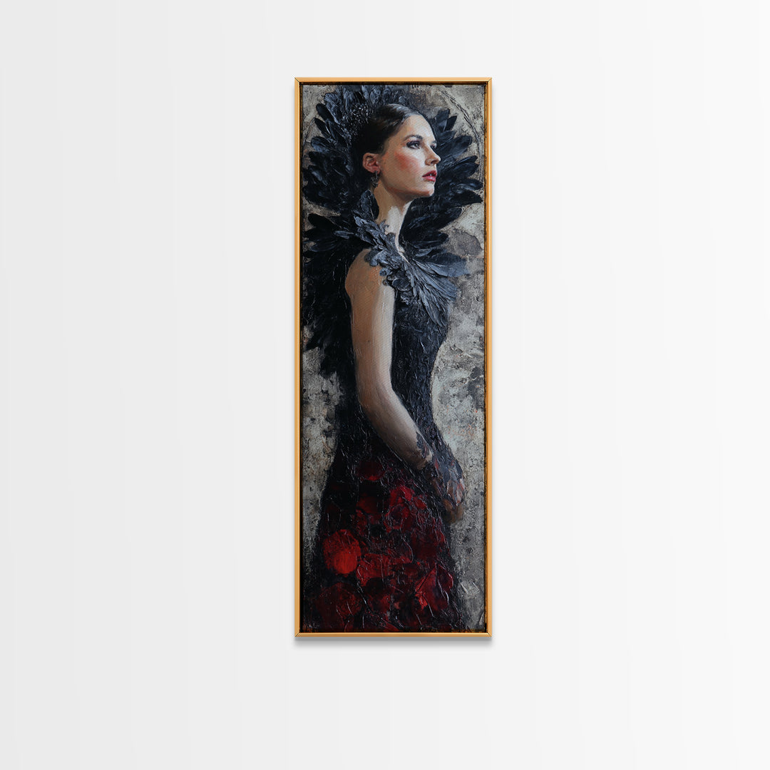 Raven Feathers Arranged Like a Halo Canvas Print, Gothic Art, Gallery Decor, Living Room Decor, Oil Painting, Gothic, GOT-1x3-82
