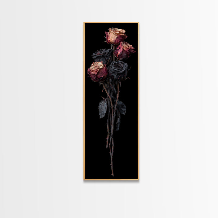 Black Rose Bouquet Framed Canvas Print, Gothic Art, Dark Academia Art, Living Room Decor, Fine Art, Gothic, Boho Decor, GOT-1x3-87