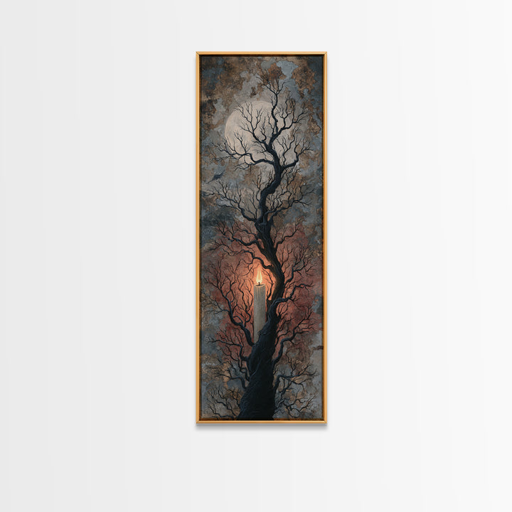 Silver Moon over Twisted Black Trees Canvas Print, Gothic Art, Minimalist Decor, Living Room Decor, Fine Art, Gothic, GOT-1x3-93