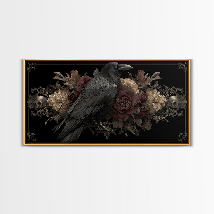 Raven Feathers Arranged Like a Halo Framed Canvas Print, Gothic Art, Fine Art Print, Living Room Decor, Fine Art, Gothic, GOT-2x1-18