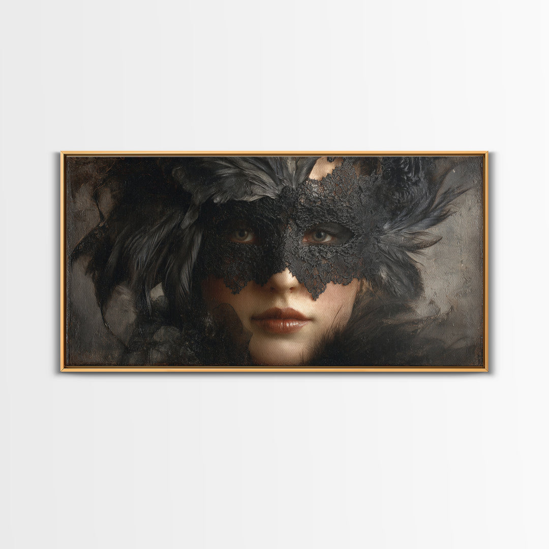 Phantom Ballroom Mask Framed Canvas Print, Gothic Art, Fine Art Print, Living Room Decor, Fine Art, Gothic, Halloween Decor, GOT-2x1-20