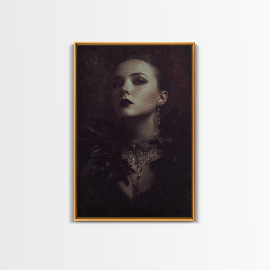 Vampire Inspired Portrait with Pale Skin and Framed Canvas Print, Gothic Art, Room Decor, Living Room Decor, Fine Art, Gothic, GOT-2x3-18