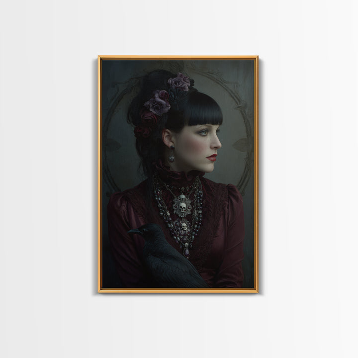 Vampire Inspired Portrait with Pale Skin and Framed Canvas Print, Gothic Art, Room Decor, Living Room Decor, Fine Art, Gothic, GOT-2x3-42