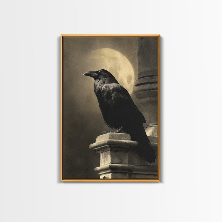 Raven on a Cathedral Gargoyle Canvas Print, Gothic Art, Gothic Home Decor, Living Room Decor, Oil Painting, Gothic, GOT-2x3-57