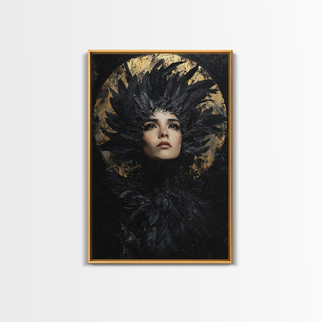 Raven Feathers Arranged Like a Halo Framed Canvas Print, Gothic Art, Art Prints, Living Room Decor, Fine Art, Gothic, GOT-2x3-78