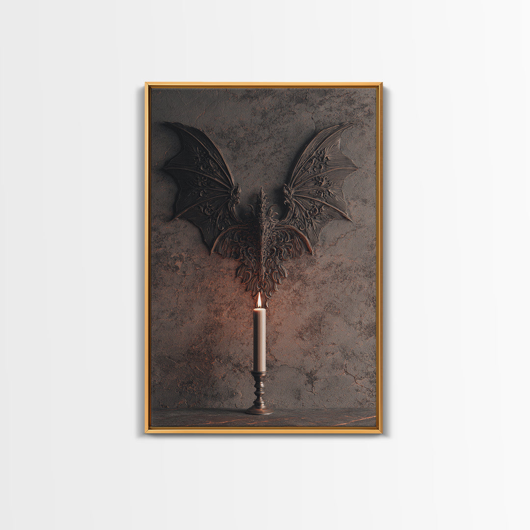 Bat Wings Forming a Dark Ornamental Pattern Framed Canvas Print, Gothic Art, Printable Art, Living Room Decor, Fine Art, Gothic, GOT-2x3-87