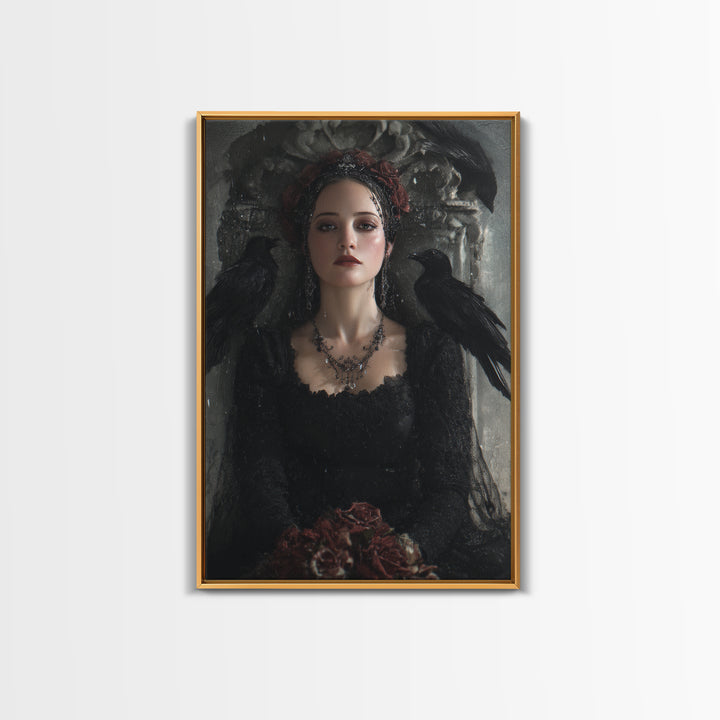 Vampire Inspired Portrait with Pale Skin and Framed Canvas Print, Gothic Art, Gothic, Living Room Decor, Fine Art, Gothic, GOT-2x3-90