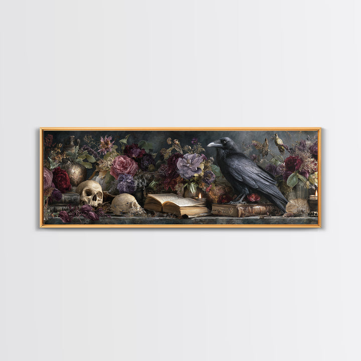 Candlelit Book and Dried Flowers Still Life Framed Canvas Print, Gothic Art, Home Decor, Living Room Decor, Fine Art, Gothic, GOT-3x1-10