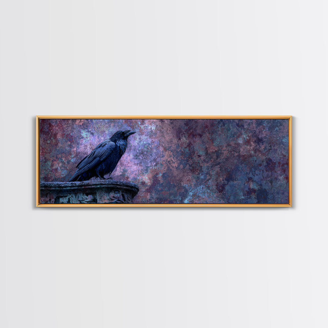 Raven on a Cathedral Gargoyle Framed Canvas Print, Gothic Art, Whimsigoth Decor, Living Room Decor, Fine Art, Gothic, GOT-3x1-17