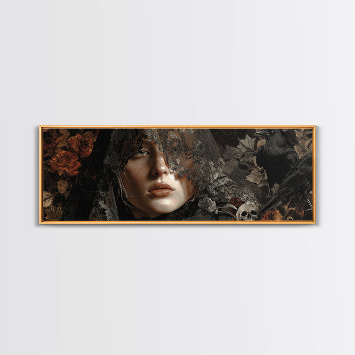 Melancholy Woman Portrait Framed Canvas Print, Gothic Art, Contemporary Art, Living Room Decor, Fine Art, Gothic, Art Nouveau, GOT-3x1-68