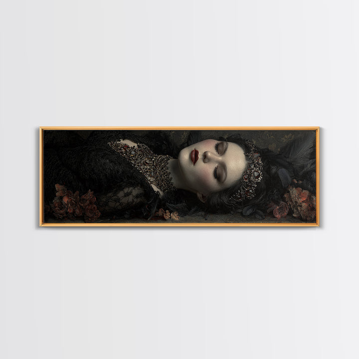 Vampire Inspired Portrait with Pale Skin and Framed Canvas Print, Gothic Art, Dark Academia Decor, Living Room Decor, Gothic, GOT-3x1-74
