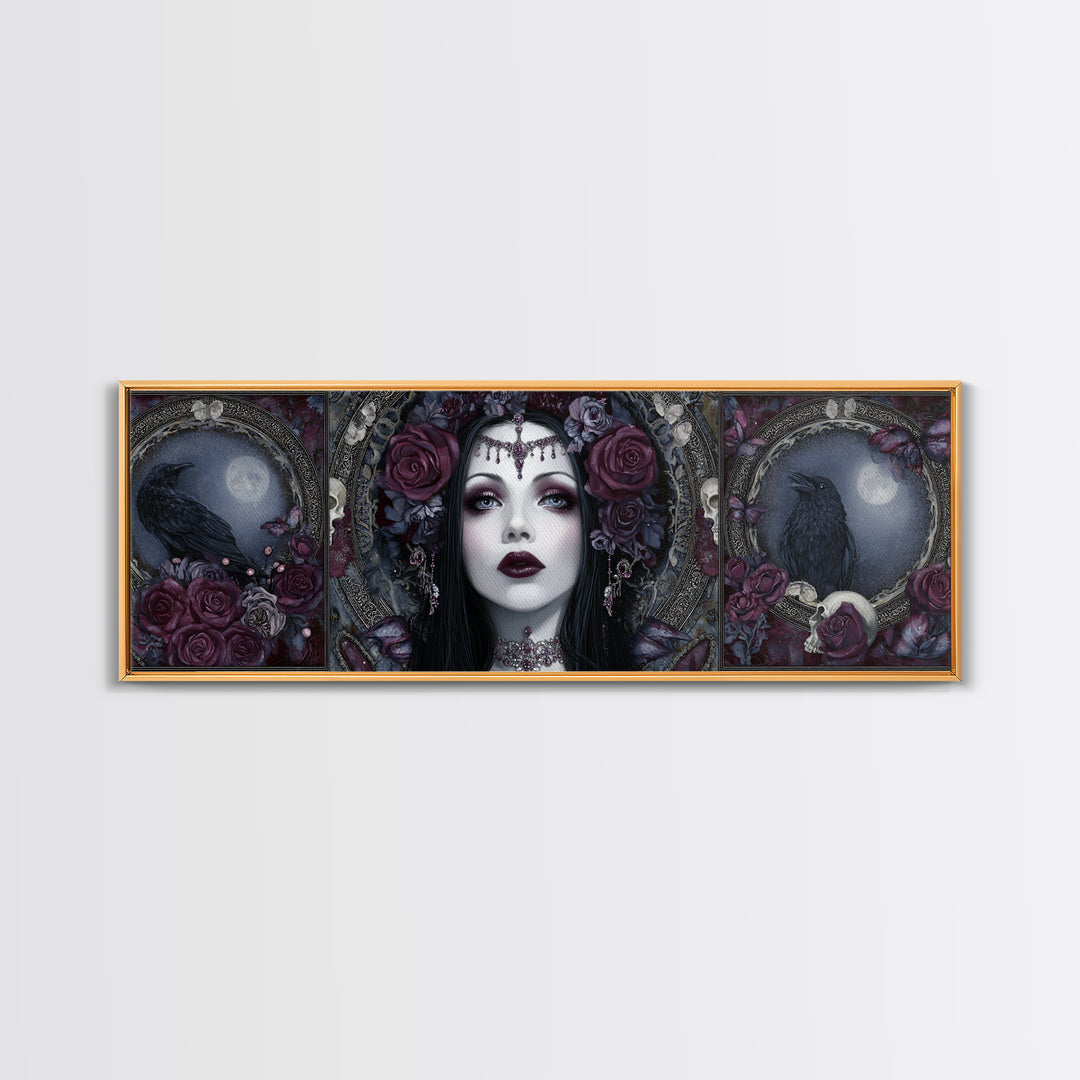 Vampire Inspired Portrait with Pale Skin and Canvas Print, Gothic Art, Canvas Painting, Living Room Decor, Fine Art, Gothic, GOT-3x1-98