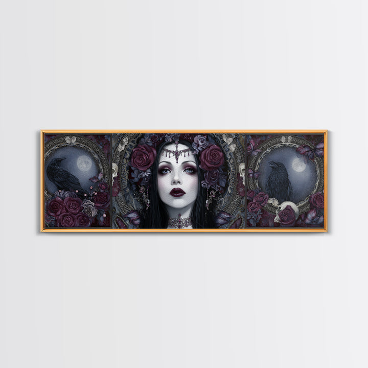 Vampire Inspired Portrait with Pale Skin and Canvas Print, Gothic Art, Canvas Painting, Living Room Decor, Fine Art, Gothic, GOT-3x1-98