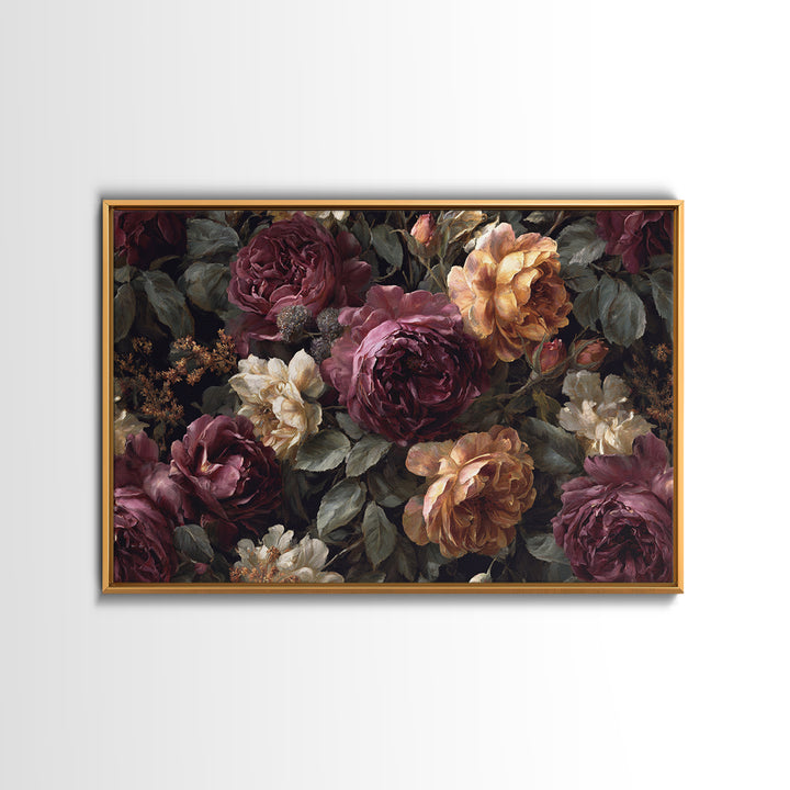 Dark Floral Wallpaper Pattern Framed Canvas Print, Gothic Art, Canvas Painting, Living Room Decor, Gothic, Fine Art Print, GOT-3x2-65