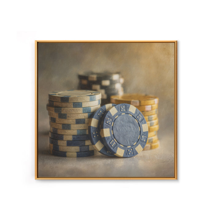 Poker Chips Stacked Like Casino Still Life Canvas Print, Game Room Art, Black Woman Art, Game Room Decor, Fine Art, Play, GRA-1x1-31