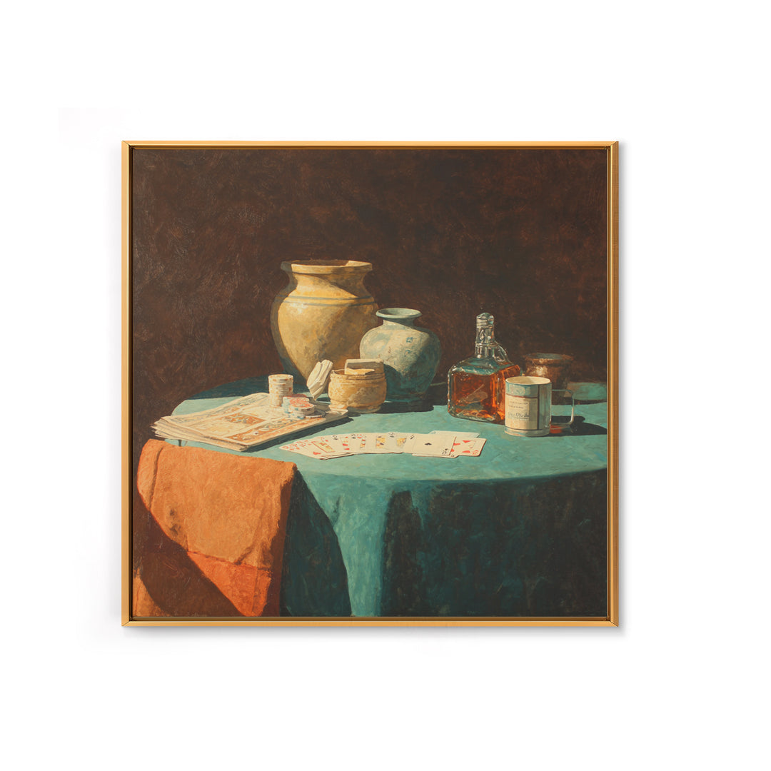 Blackjack Table Still Life Without Words Framed Canvas Print, Game Room Art, Modern Wall Art, Game Room Decor, Fine Art, Play, GRA-1x1-44