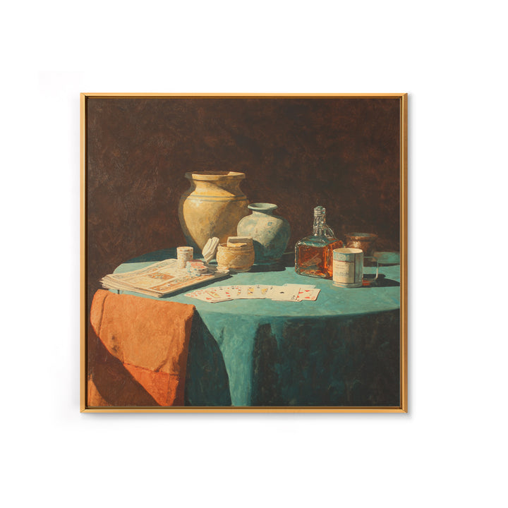 Blackjack Table Still Life Without Words Framed Canvas Print, Game Room Art, Modern Wall Art, Game Room Decor, Fine Art, Play, GRA-1x1-44