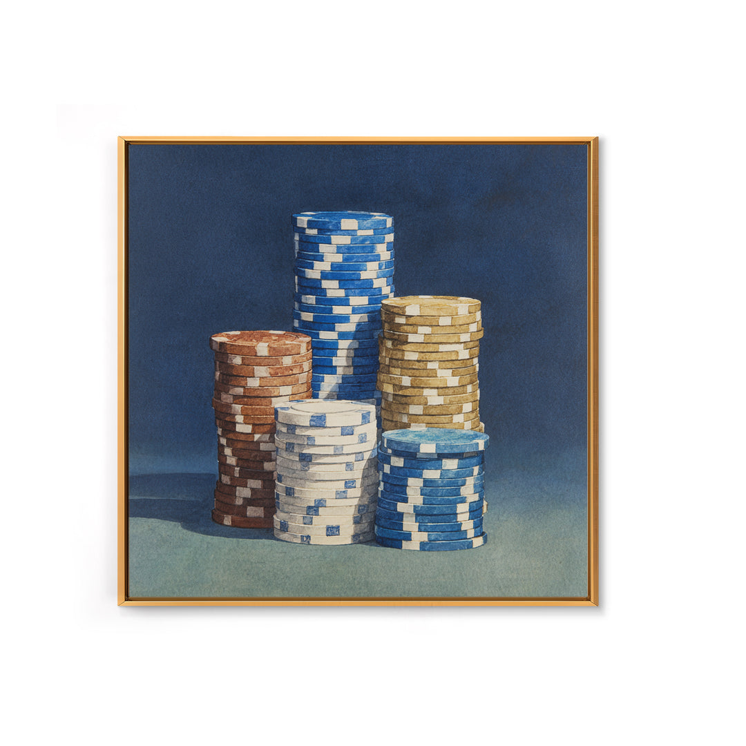 Poker Chips Stacked Like Casino Still Life Canvas Print, Game Room Art, Kids Room Wall Art, Game Room Decor, Watercolor Art, GRA-1x1-55