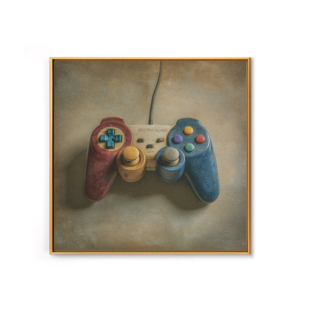Old School Game Controller Framed Canvas Print, Game Room Art, Living Room Art, Game Room Decor, Watercolor Art, Play, GRA-1x1-6