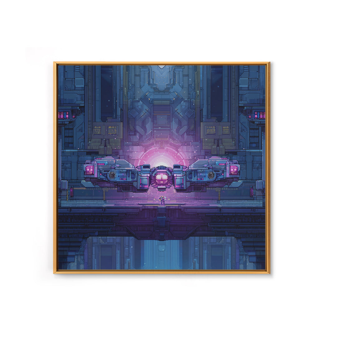 Arcade Spaceship Pixel Art Scene Framed Canvas Print, Game Room Art, Gallery Decor, Game Room Decor, Fine Art, Play, GRA-1x1-67