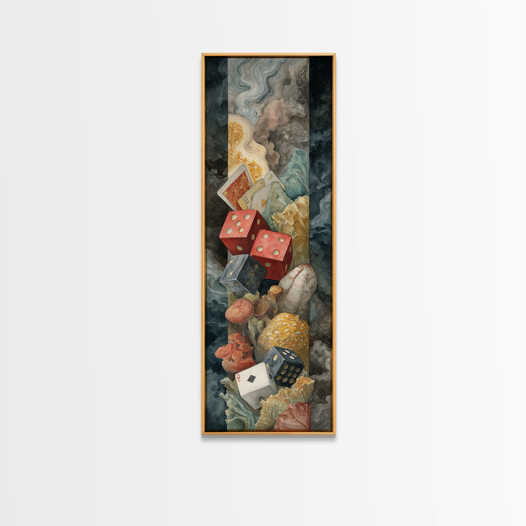 Playing Cards and Dice Framed Canvas Print, Game Room Art, Home Decor, Game Room Decor, Abstract Art, Play, Wall Art Set, GRA-1x3-15