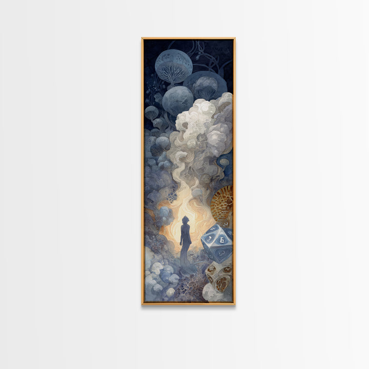 Tabletop Dice Rolling Through Dramatic Light Canvas Print, Game Room Art, Original Artwork, Game Room Decor, Fine Art, Play, GRA-1x3-5