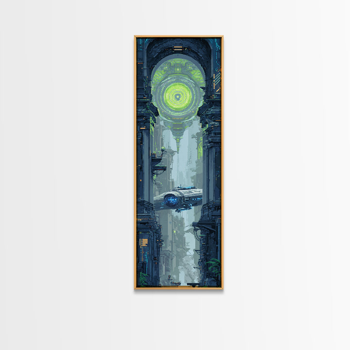 Arcade Spaceship Pixel Art Scene Canvas Print, Game Room Art, Contemporary Art, Game Room Decor, Play, Bedroom Wall Art, GRA-1x3-7