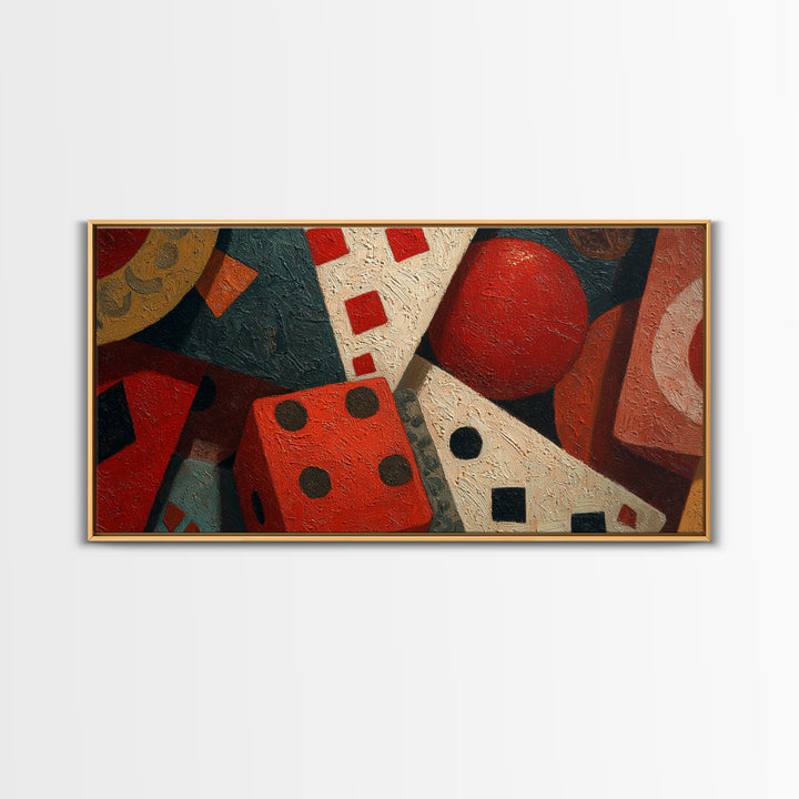 Playing Cards and Dice Framed Canvas Print, Game Room Art, Canvas Wall Art, Game Room Decor, Watercolor Art, Play, GRA-2x1-23