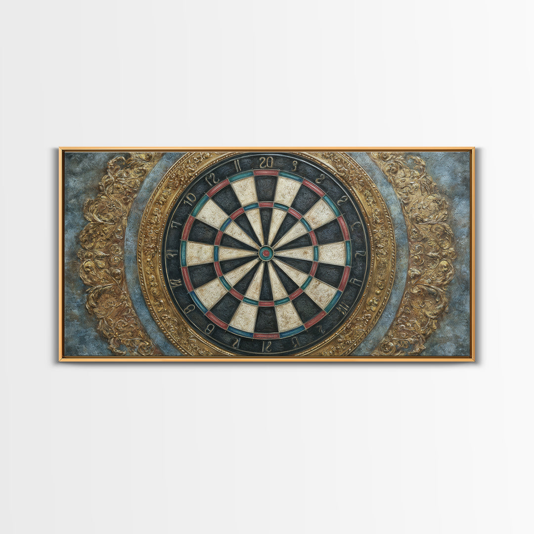 Dartboard Bullseye with Dynamic Motion Framed Canvas Print, Game Room Art, Minimalist Decor, Game Room Decor, Fine Art, Play, GRA-2x1-28
