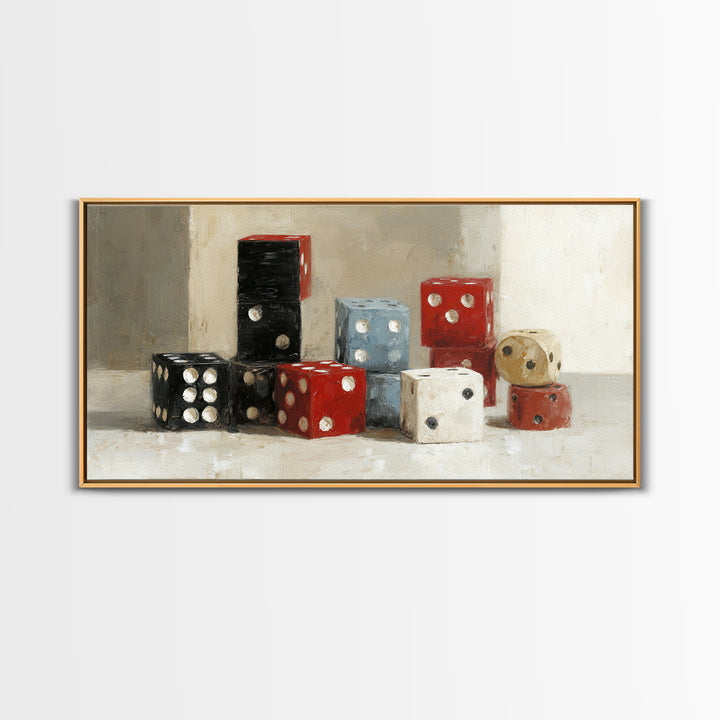 Playing Cards and Dice Canvas Print, Game Room Art, Canvas Print, Game Room Decor, Oil Painting, Play, Man Cave Decor, GRA-2x1-47