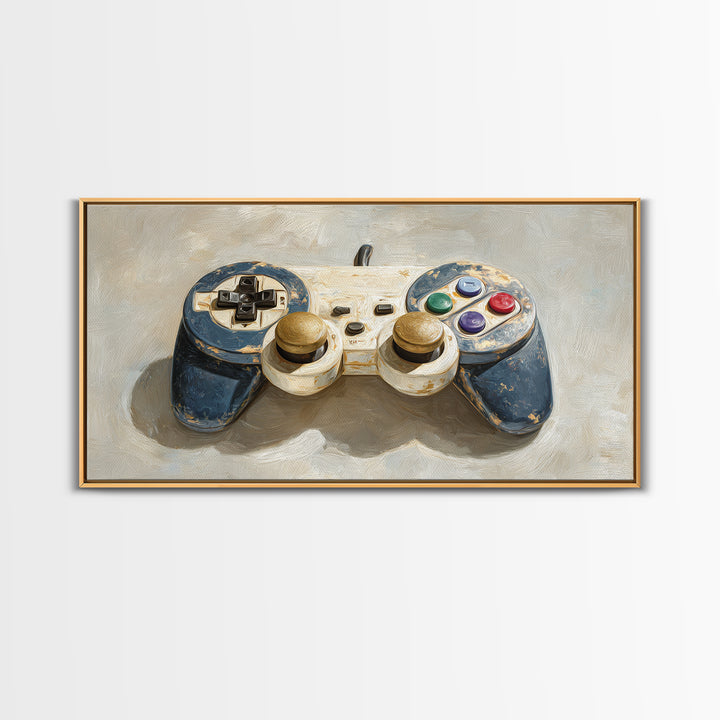 Old School Game Controller Framed Canvas Print, Game Room Art, Minimalist Decor, Game Room Decor, Play, Modern Wall Art, GRA-2x1-50