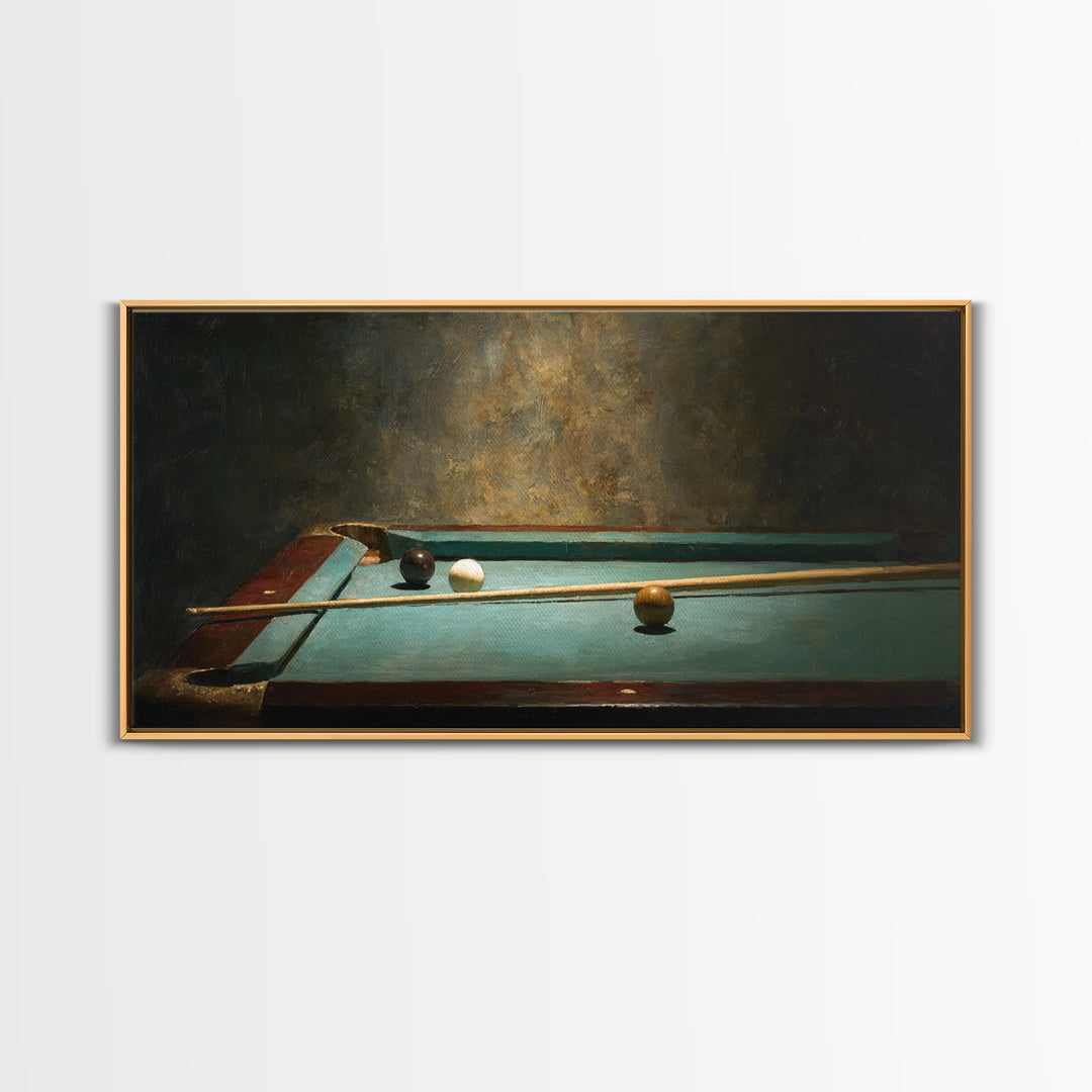Pool Cue and Chalk on Green Felt Framed Canvas Print, Game Room Art, Luxury Decor, Game Room Decor, Play, Canvas Wall Art, GRA-2x1-6