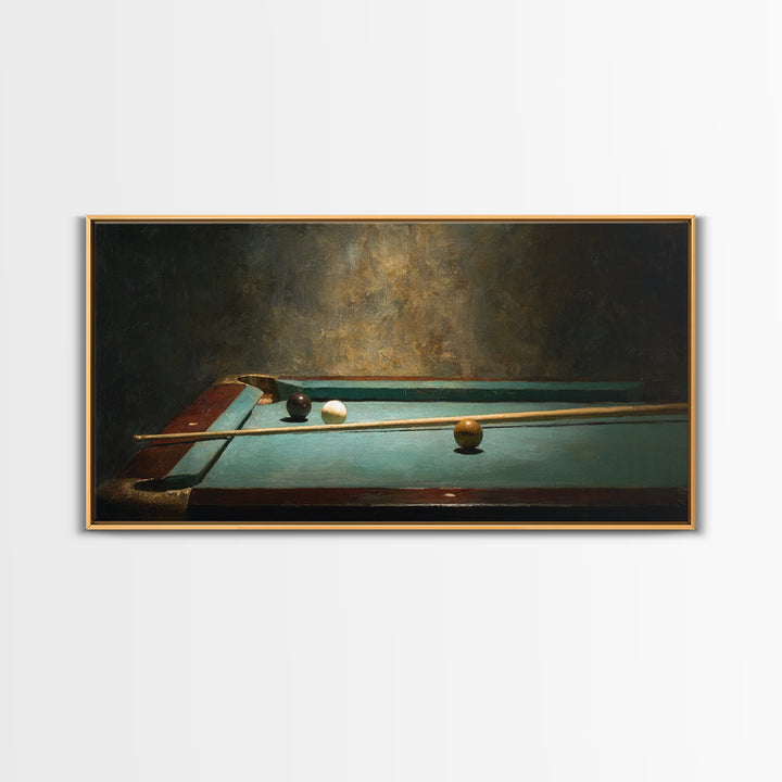 Pool Cue and Chalk on Green Felt Framed Canvas Print, Game Room Art, Luxury Decor, Game Room Decor, Play, Canvas Wall Art, GRA-2x1-6